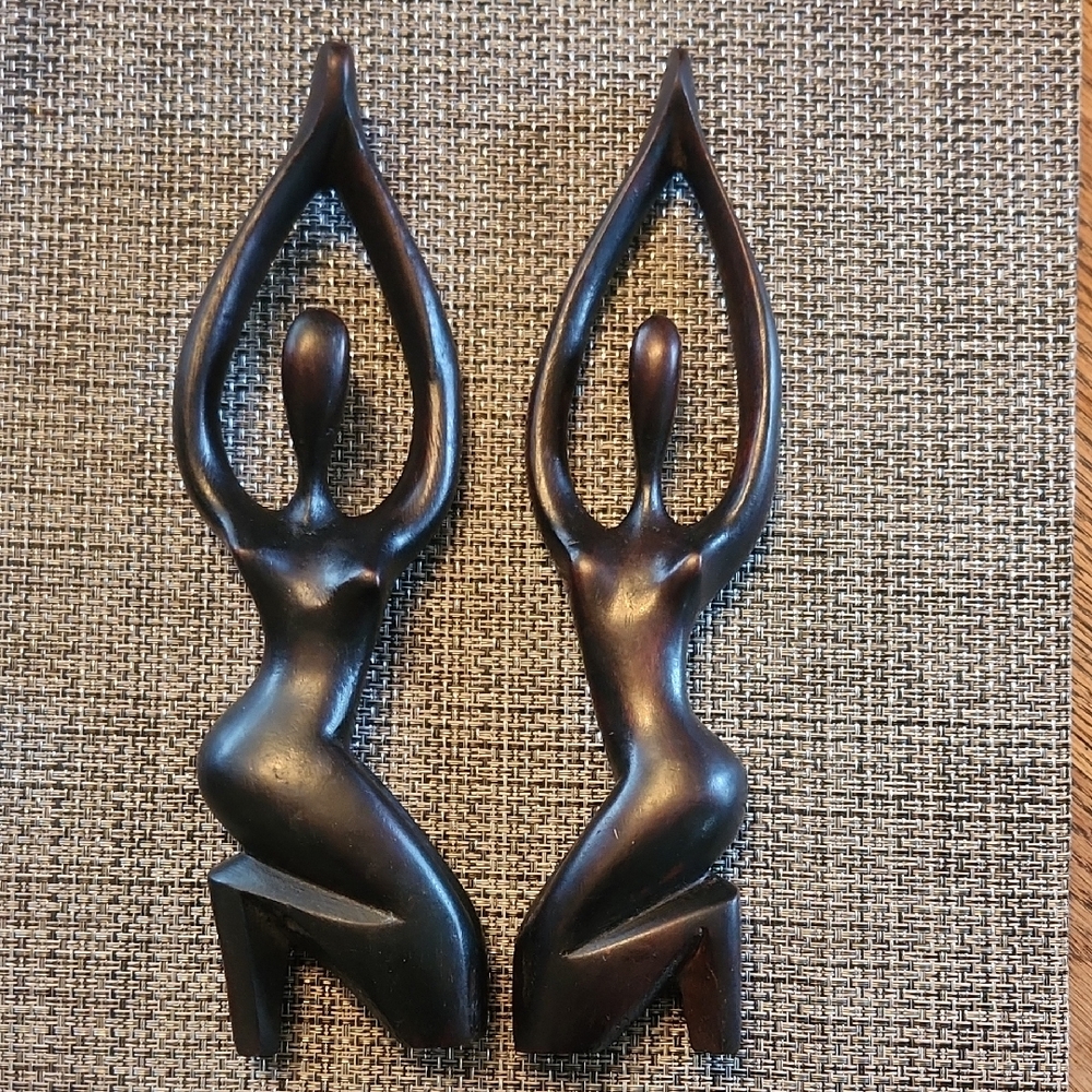 Pair of Two Ebony Wood Sculptures Vintage